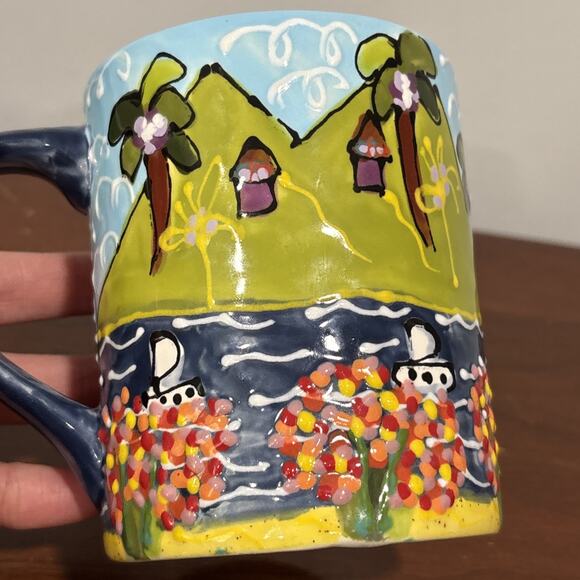 Michelle Elliot Hand Painted Art Wild Orchid Designs Saint Lucia Coffee mug Cup - Picture 9 of 12